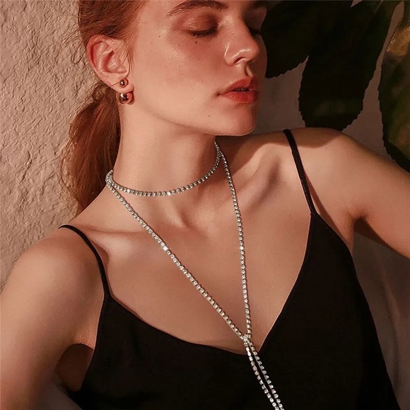 Rhinestone Chain Bling Choker Necklace - Picture 2 of 6